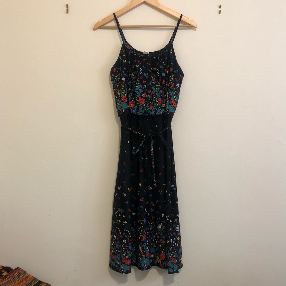 Vintage Black Floral Spaghetti Strap Sundress 🖤🌹💙